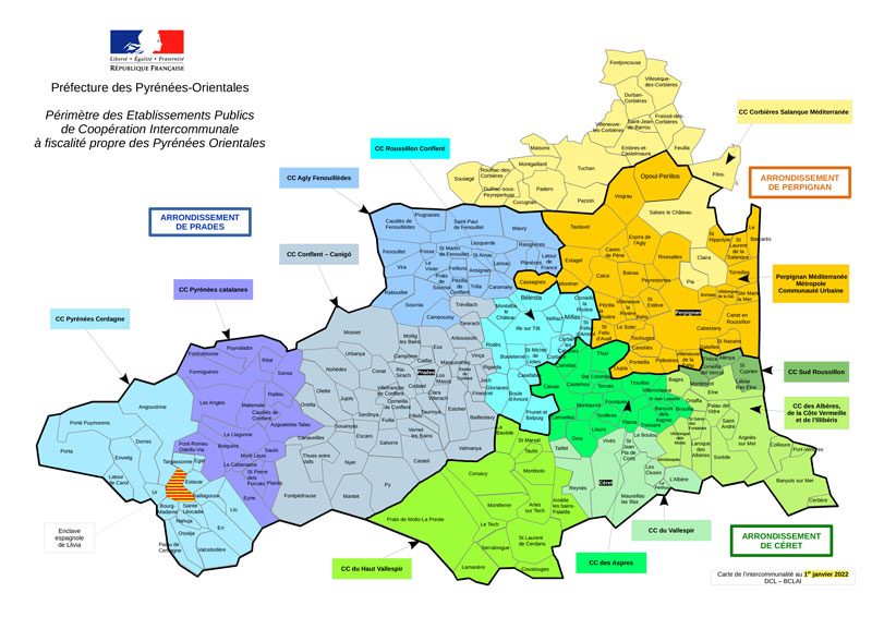 Carte des intercommunalités des Pyrénées-Orientales